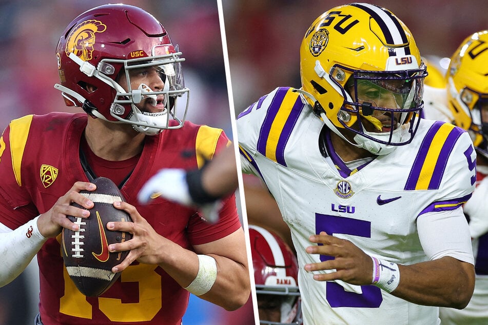 After Jayden Daniels' (r.) standout Pro Day on Wednesday, a debate has sparked over whether he or Caleb Williams truly deserves the top pick in the draft.
