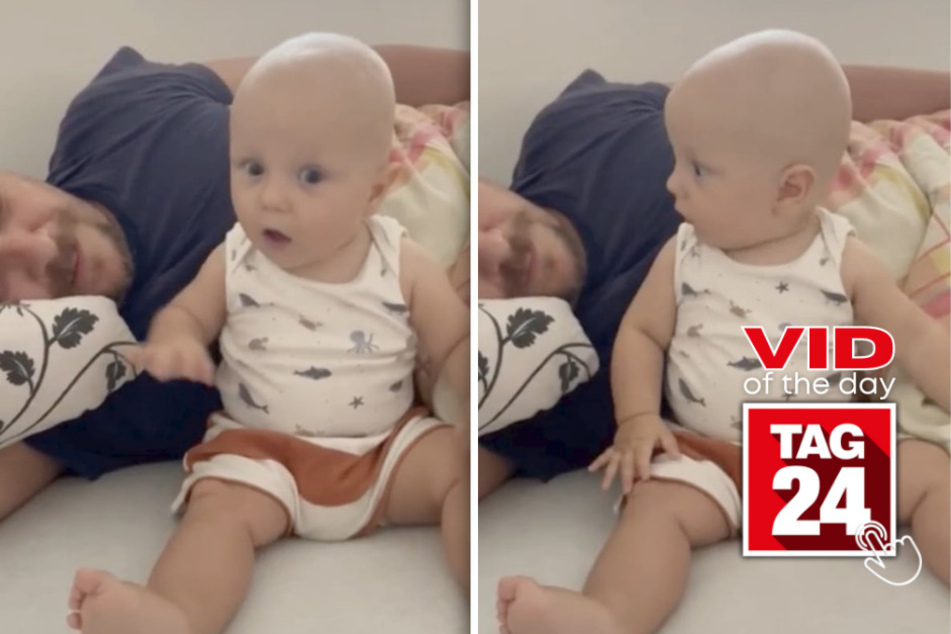 Viral Video of the Day for February 29, 2024: Baby has a hilarious reaction to dad's snoring