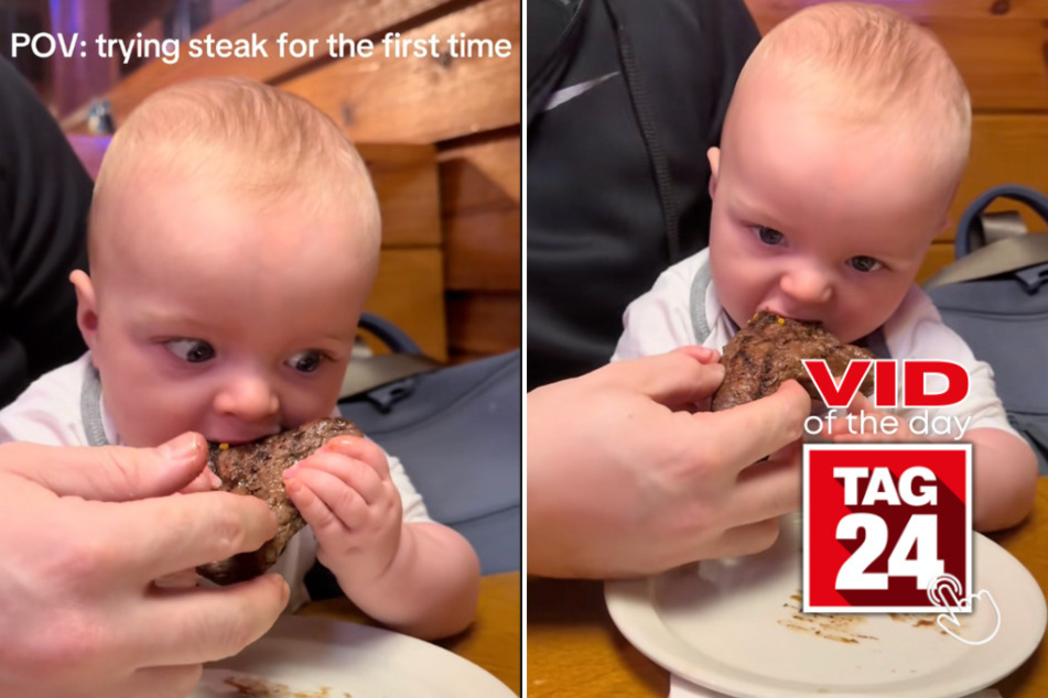 Viral Video of the Day for January 10, 2026: Baby tries Texas Roadhouse steak for first time