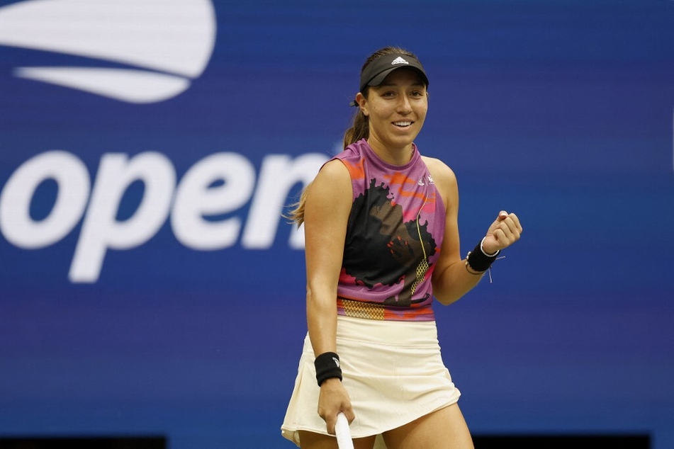 Jessica Pegula celebrates after defeating Petra Kvitova during their women’s singles fourth-round match at the 2022 US Open.