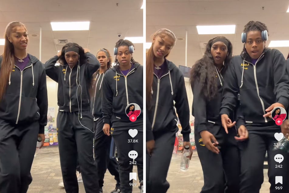 Angel Reese (l.) and her reigning national championship squad are gearing up for the SEC conference tournament on Friday with a lively TikTok dance party.