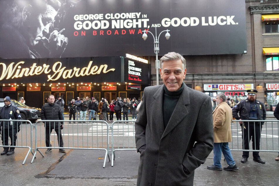 George Clooney was visibly proud of the poster announcing his Broadway debut.
