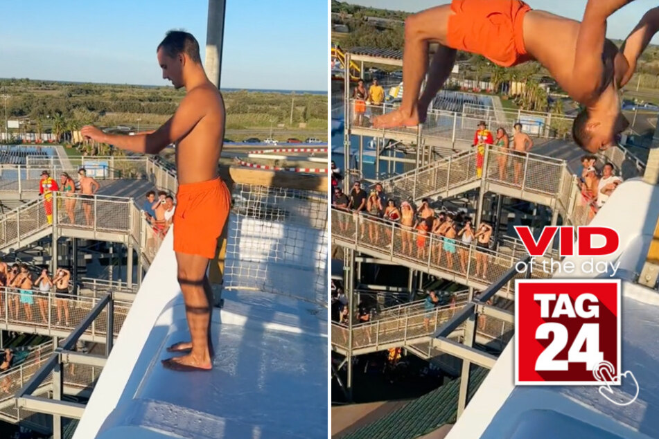 Viral Video of the Day for September 8, 2023: Man performs incredible four-flip waterslide stunt!