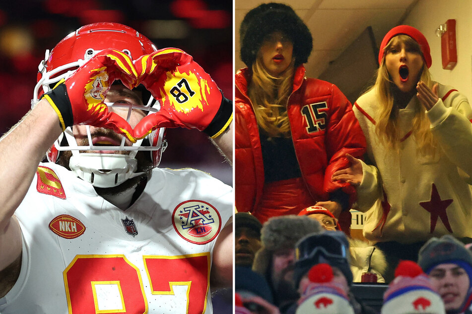 Travis Kelce celebrates Taylor Swift-style at Chiefs-Bills playoff game