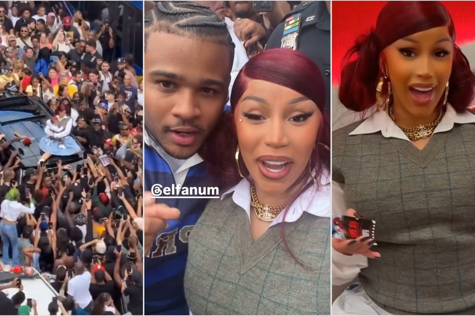 Cardi B shakes her bongos on top of a car at chaotic NYC pop-up for Am I The Drama?