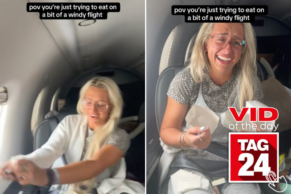 Today's Viral Video of the Day features a woman who's meal went flying from a rogue burst of air on a plane.