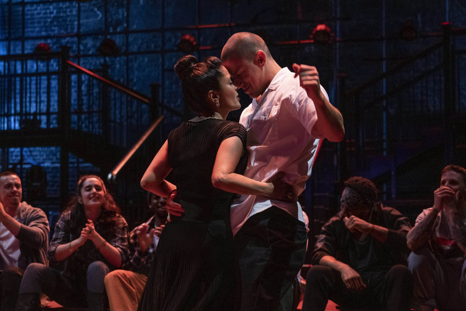 Channing Tatum (r) and Salma Hayek dance to the beat of their own drum in the upcoming dance flick, Magic Mike's Last Dance.