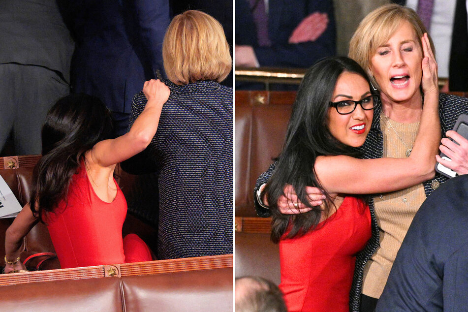 Lauren Boebert caught dragging down fellow MAGA colleague when she fell during Trump's SOTU