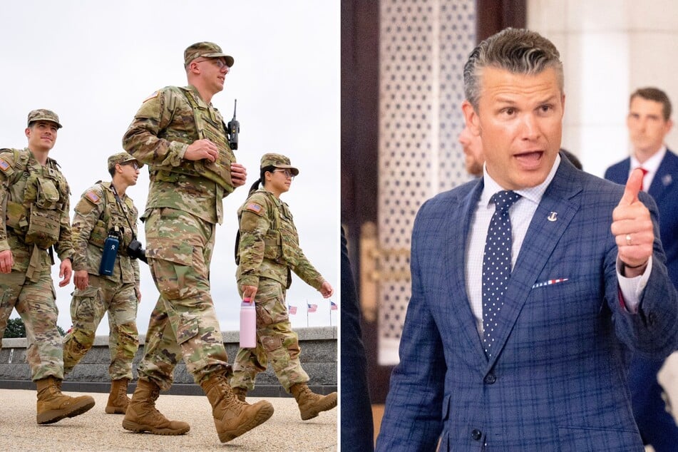 Defense Secretary Pete Hegseth (r.) has reportedly signed an order authorizing National Guard troops deployed in Washington DC to carry arms.
