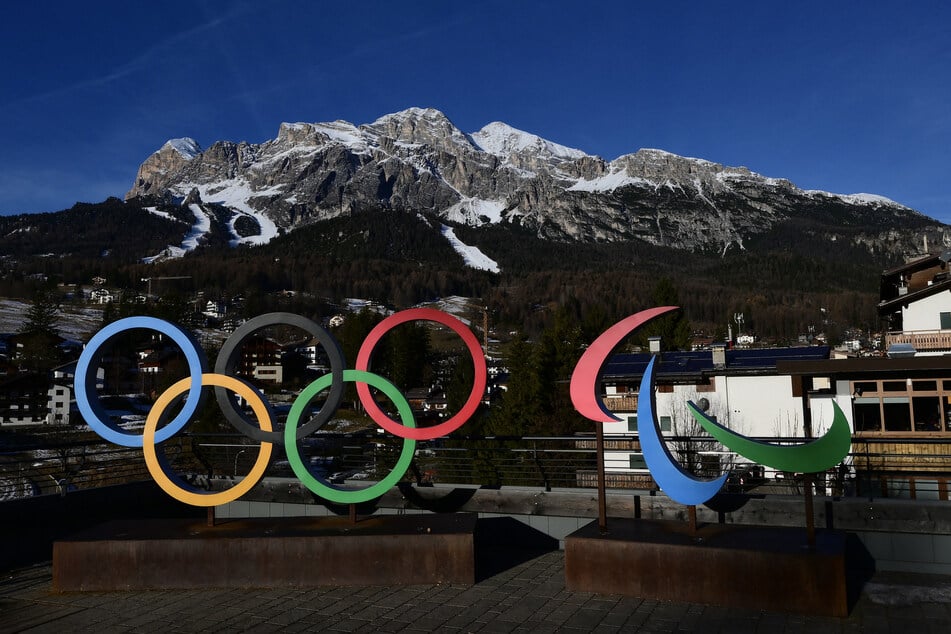The logo of Milano Cortina 2026 Olympic and Paralympic Games is pictured in Cortina d'Ampezzo, Italy.