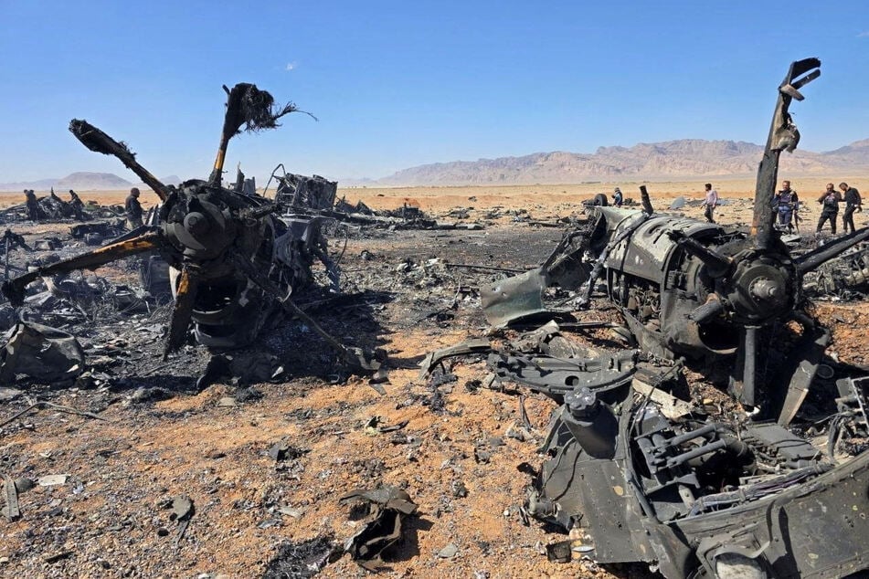 An image released on April 5, 2026, and obtained from social media appears to show wreckage of an American aircraft and a helicopter rotor in Isfahan, Iran.