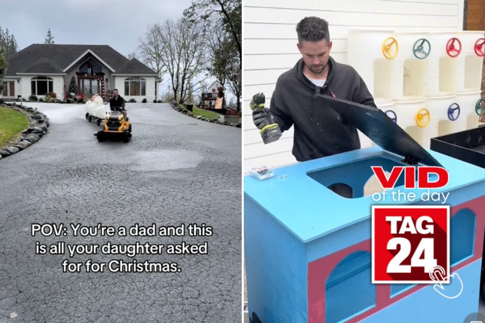 Viral Video of the Day for December 25, 2024: Dad builds giant Christmas train in backyard for daughter!