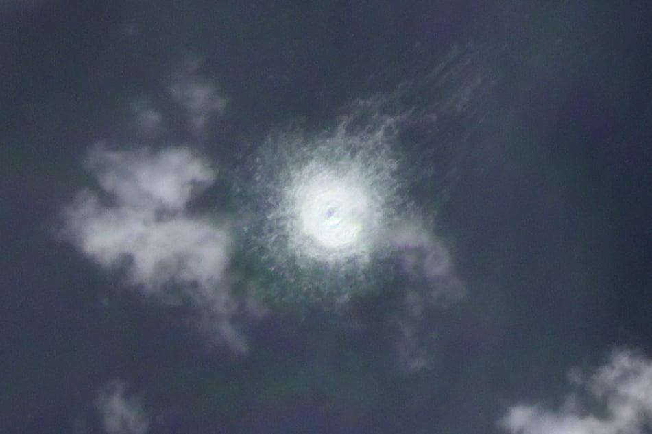 A satellite image taken September 26, 2022, released September 27, 2022 shows a gas leak on the Nord Stream 2 gas pipeline off the Danish island of Bornholm in the Baltic Sea.