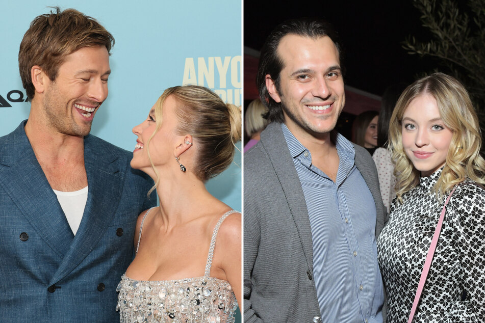Sydney Sweeney (r.) first sparked dating rumors with Glen Powell (l.) as they promoted Anyone But You in 2023.