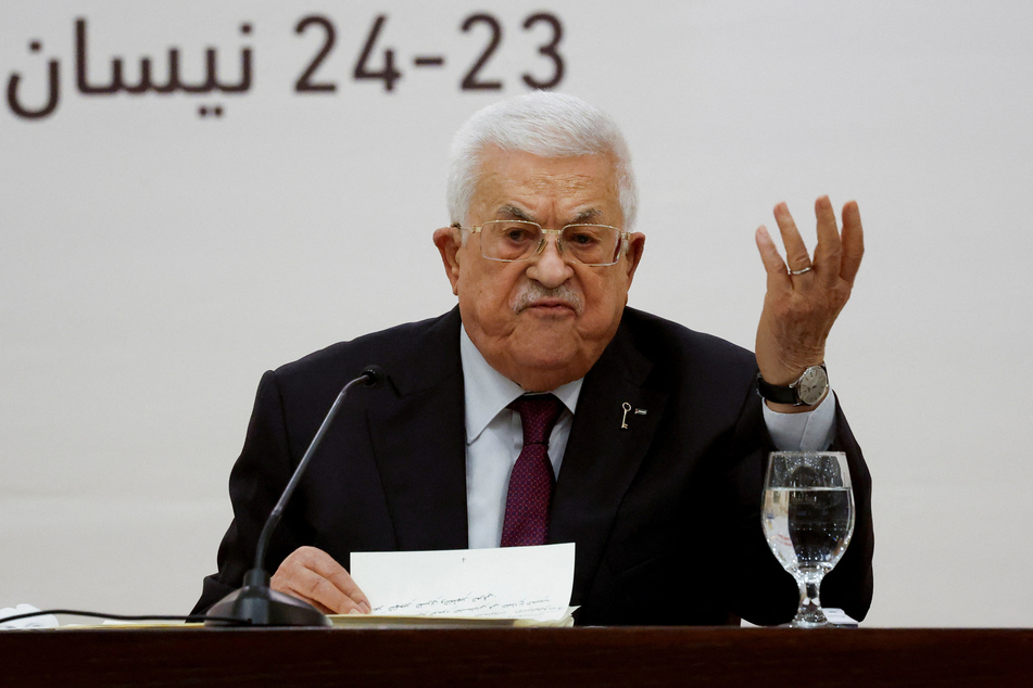 Palestinian President Mahmoud Abbas holds a leadership meeting in Ramallah, in the Israeli-occupied West Bank, on April 23, 2025.