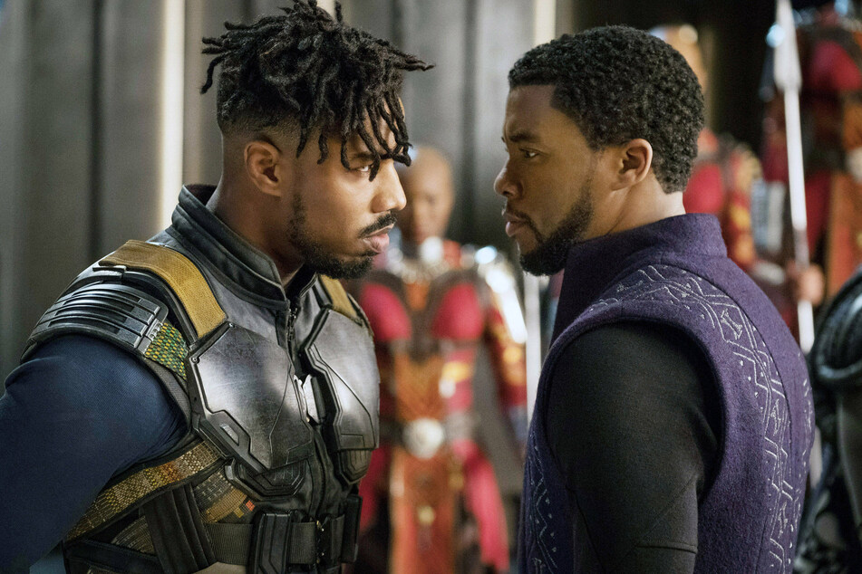 Michael B. Jordan (l) reprises his role as Erik Stevens/Killmonger opposite Chadwick Boseman (r) in the latest episode of Marvel's What If...?.
