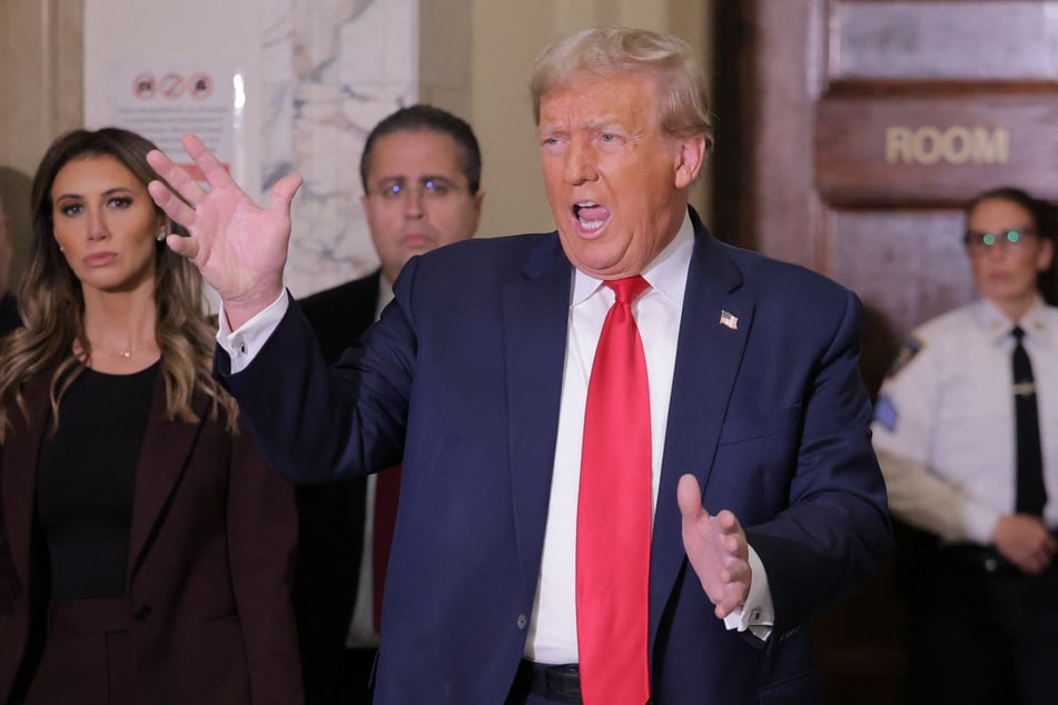 Ex-President Donald Trump spoke to reporters in the Manhattan courthouse where his civil fraud trial is being held.