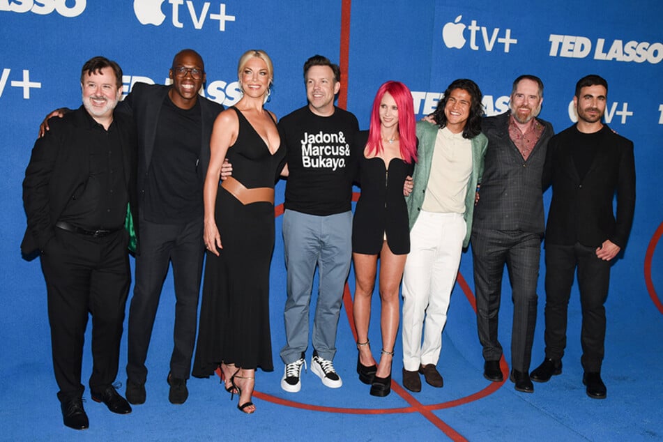 The cast of Ted Lasso attends its season 2 premiere at the Pacific Design Center in West Hollywood, California.