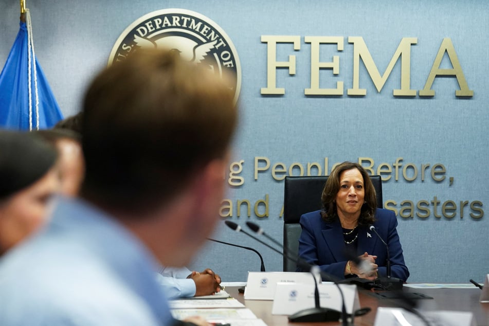 Vice President Kamala Harris takes part in a briefing on damage to North Carolina from Hurricane Helene at the Federal Emergency Management Agency headquarters in Washington DC.