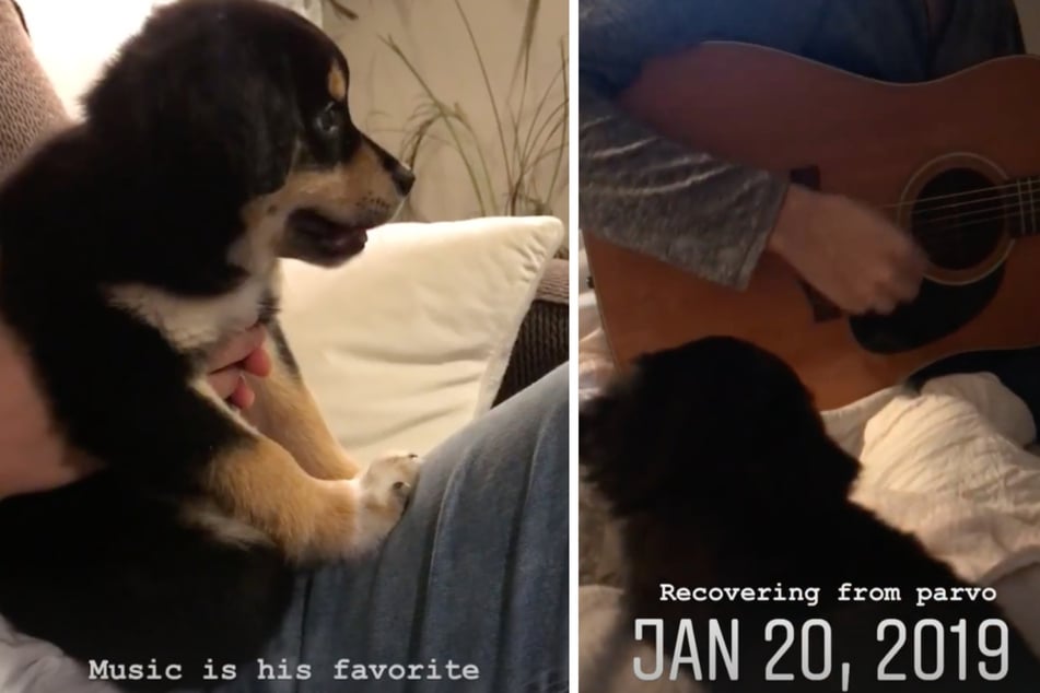 Russell loves listening to his dad play the guitar.