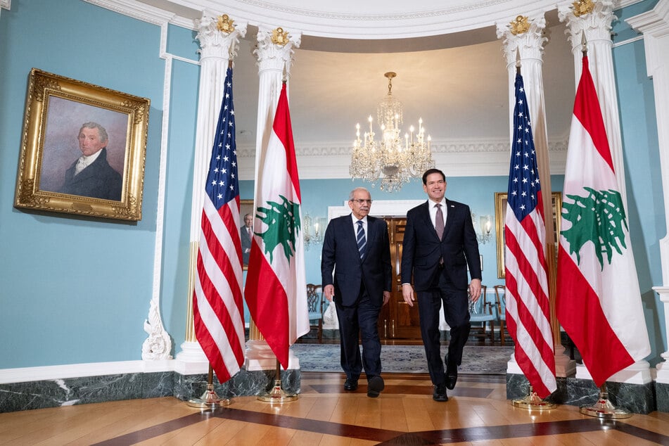 Secretary of State Marco Rubio (r) meets with Lebanese Prime Minister Nawaf Salam (l) at the State Department on Monday. Salam called for the implementation of a framework agreement with Israel.