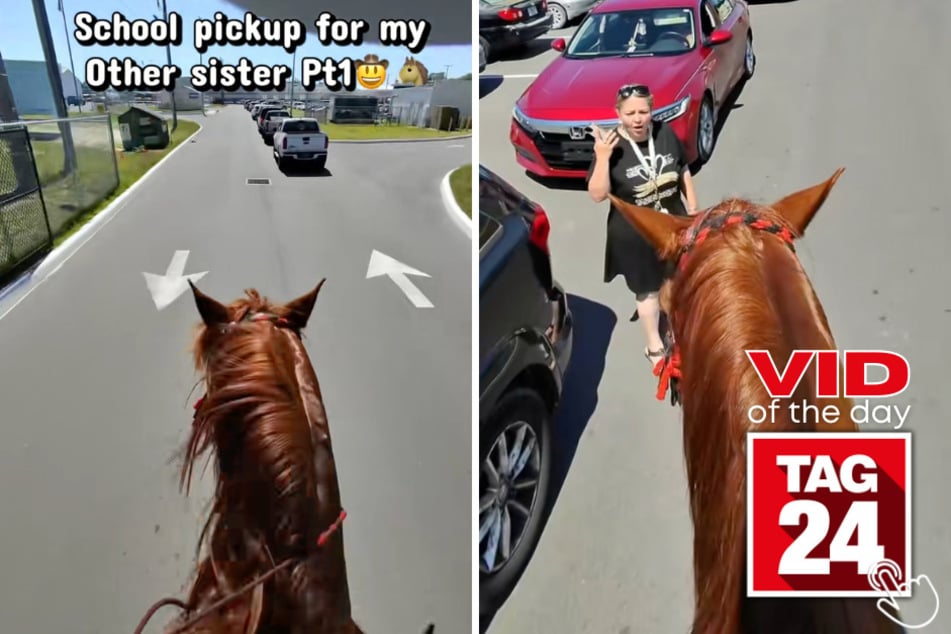This big brother showed up to pick up his younger sister on horseback instead of in a car!