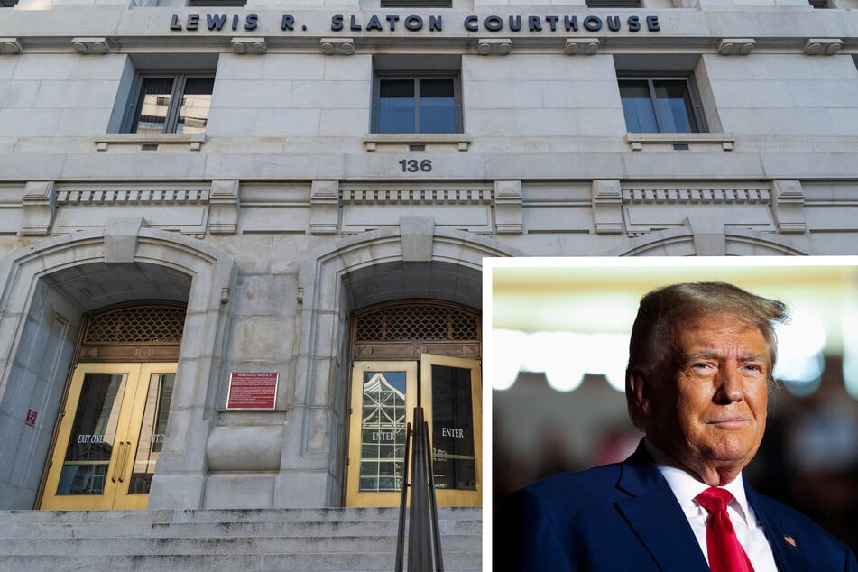 Donald Trump will possibly be indicted soon for influencing the results of the 2020 presidential election in Georgia. The Fulton County courthouse (l.) in Atlanta has been put under heightened security.