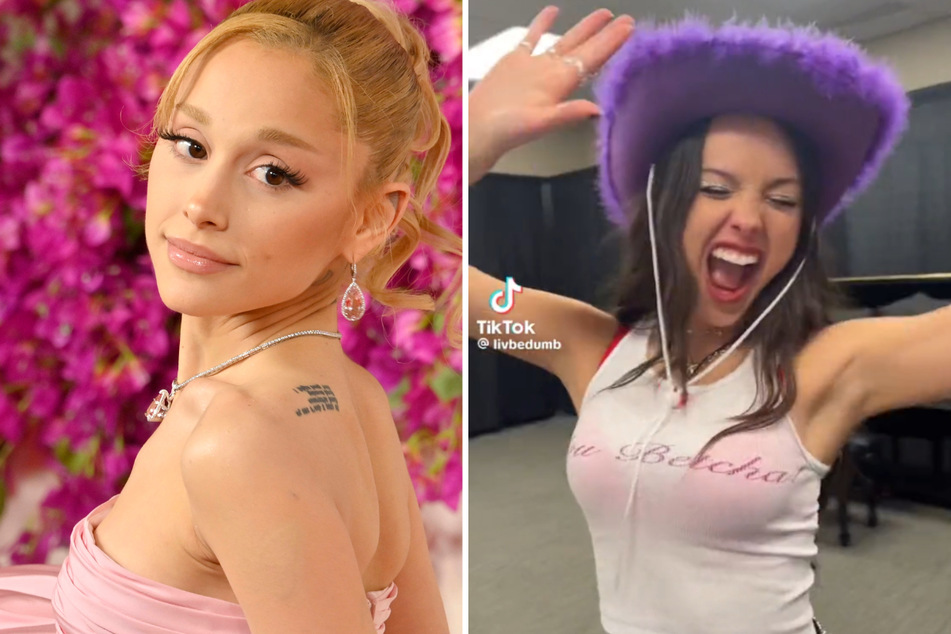 Olivia Rodrigo (r.) showed her love for the boy is mine by Ariana Grande in a new TikTok filmed at the GUTS World Tour.
