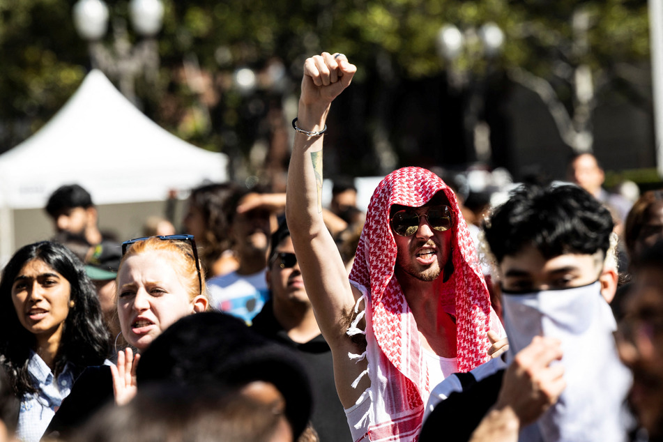Students at the University of Southern California's Los Angeles campus demonstrate in solidarity with the people of Gaza under Israeli assault.