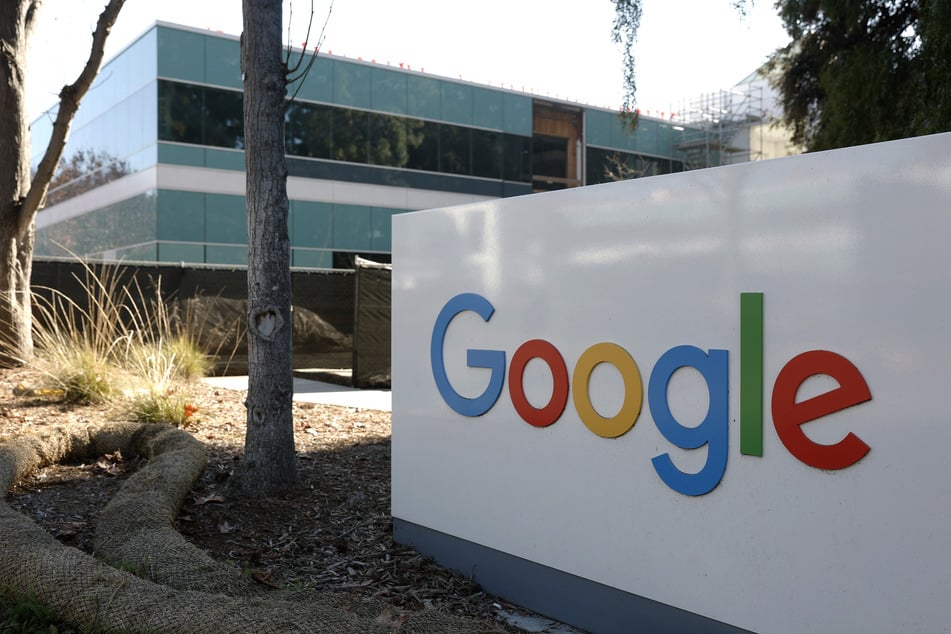 A sign is posted outside the Google headquarters in Mountain View, California.