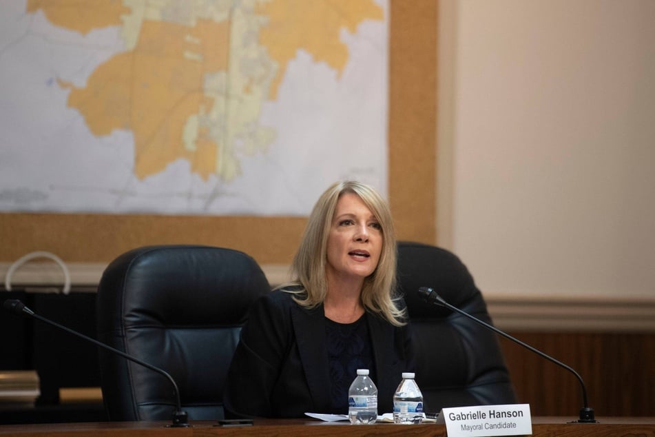 Mayoral candidate Gabrielle Hanson speaks during a forum at City Hall in Franklin, Tennessee, on October 2, 2023.