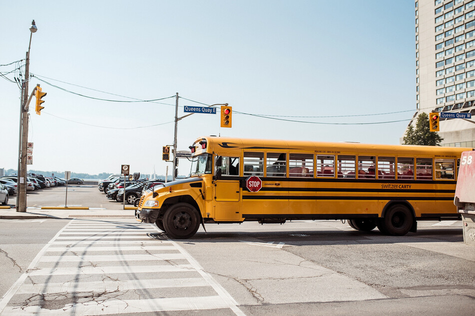 The eleven-year-old jumped out of a school bus like this one (Stock image).