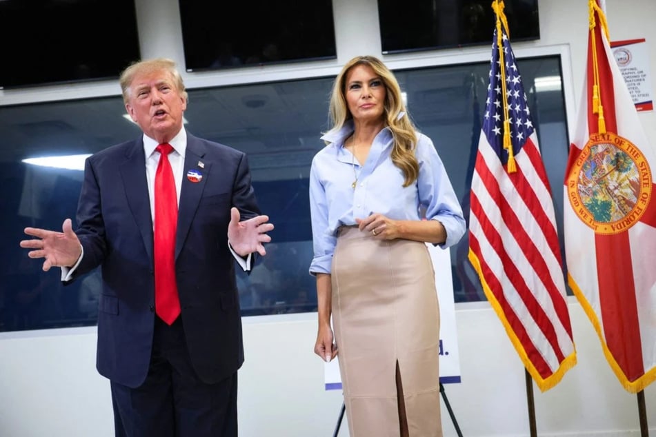 President Donald Trump (l.) and First Lady Melania Trump speak to the press at the Palm Beach County Supervisor of Elections office in West Palm Beach, Florida, on October 24. On Saturday, First Lady Melania Trump spoke publicly for the first time about a ceasefire she has claimed to have brokered between Russia and Ukraine.