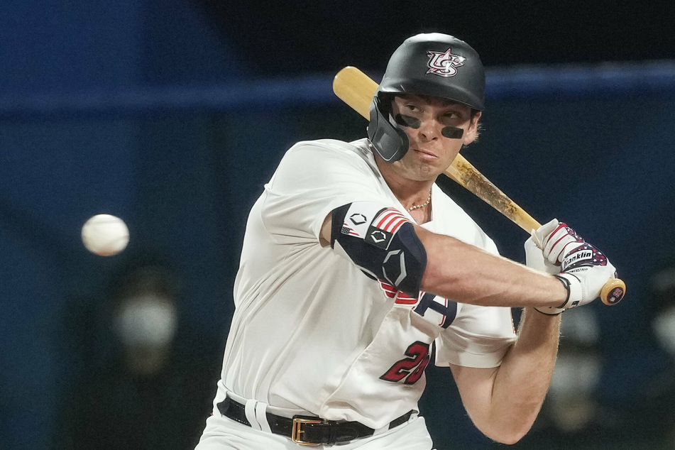 The US' Triston Casas competes during the baseball semifinal match between Team USA and South Korea at the Tokyo 2020 Olympic Games on Thursday.