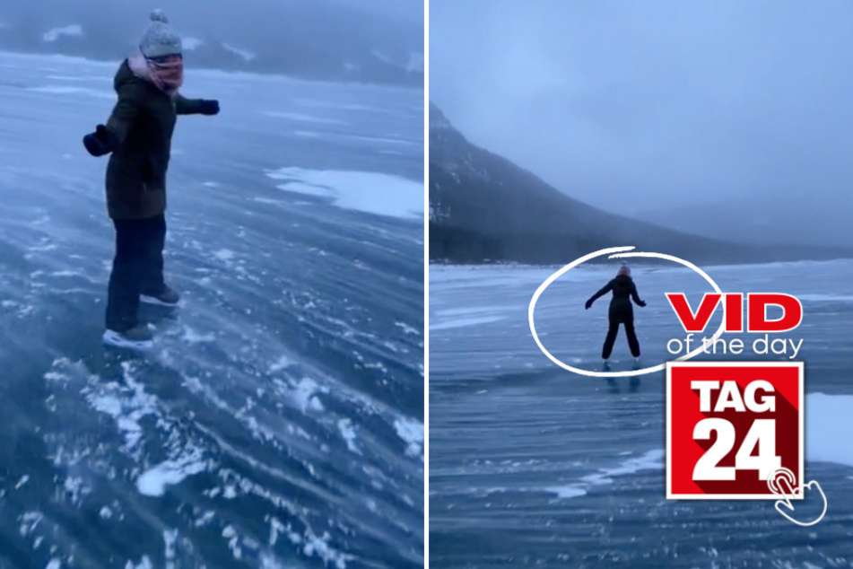 Viral Video of the Day for December 23, 2023: Woman defies snowstorm with incredible ice skating skills!