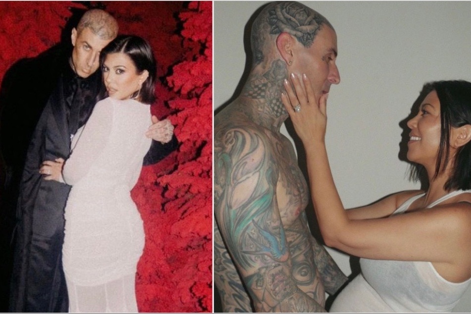 Kourtney Kardashian and Travis Barker (l) are said to be even more in love after welcoming their baby boy Rocky.