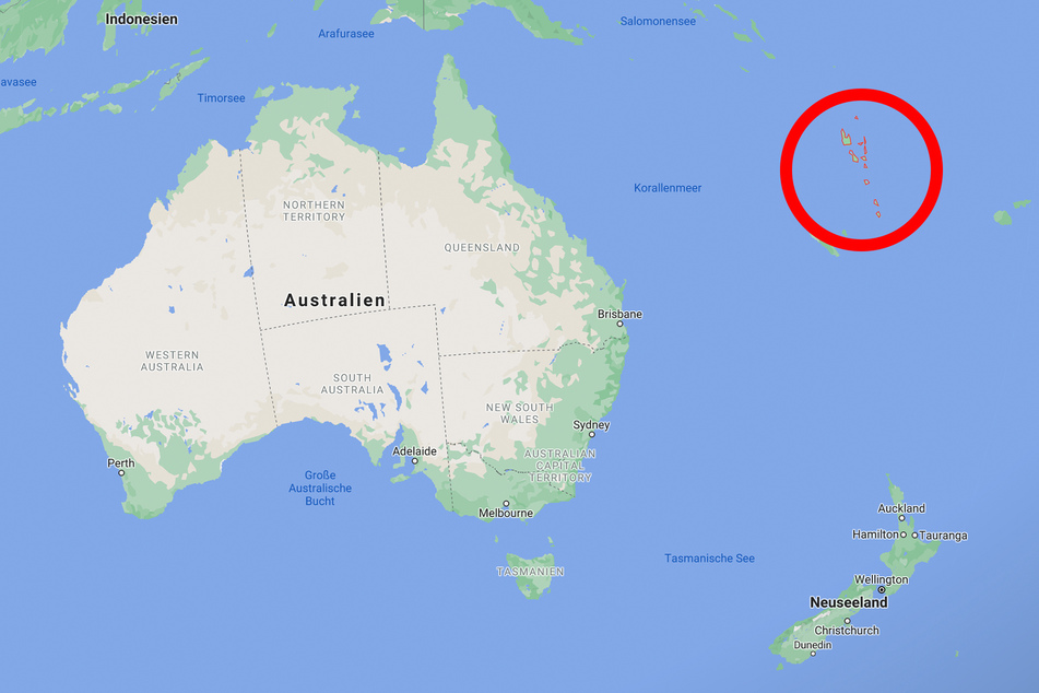 Vanuatu is located east of Australia and north of New Zealand.