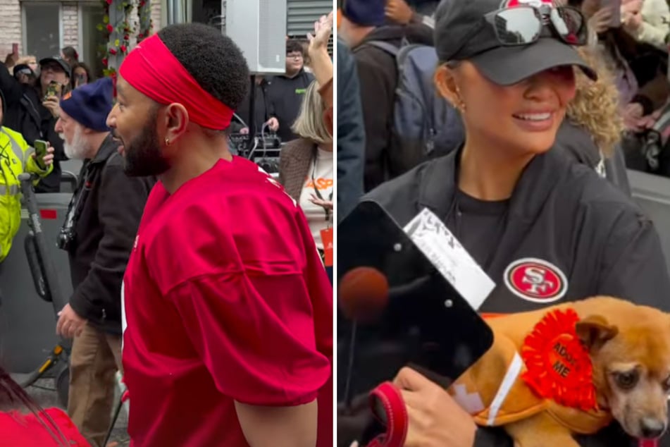 Chrissy Teigen (r.) and her husband John Legend helped kick off the 36th Annual Tompkins Square Halloween Dog Parade in New York City on October 17, 2026.