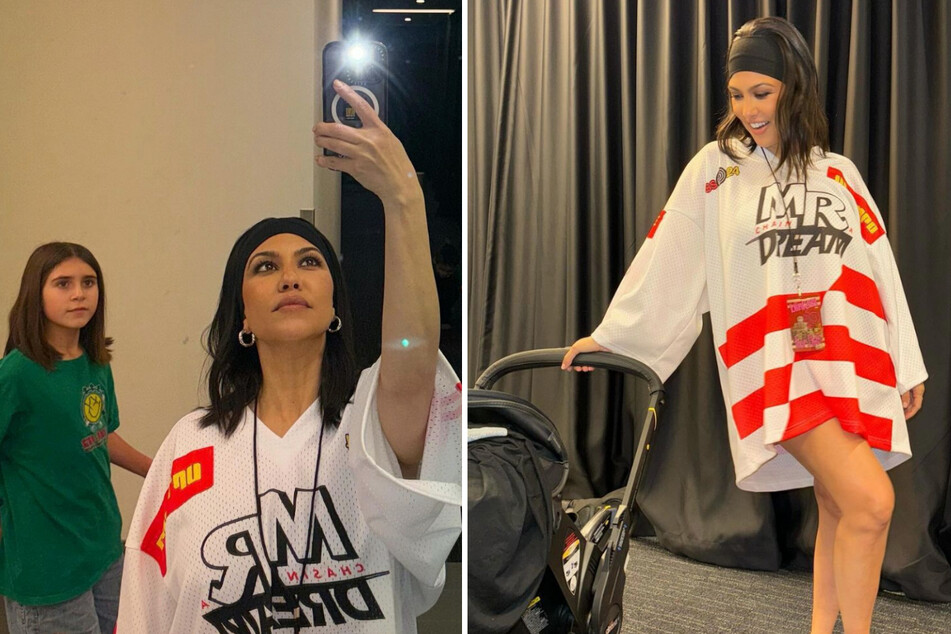 Kourtney Kardashian hit the road with her rocker husband Travis Barker – and several of her children.