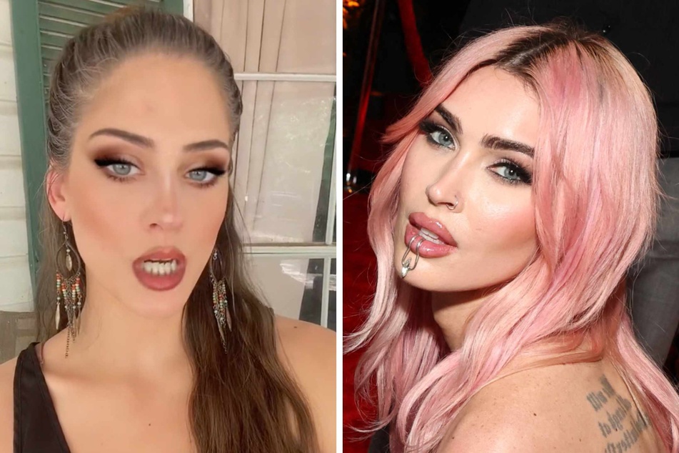 According to TikTok user @click_here_dear (l.), Megan Fox (r.) is supposedly a "bottom teeth talker."