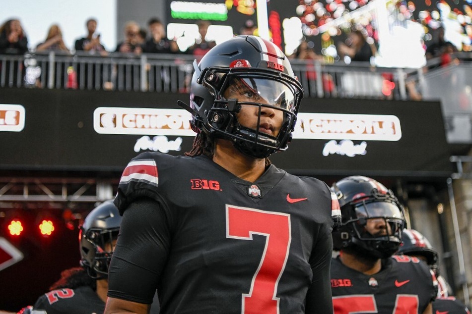 Quarterback C.J. Stroud of the Ohio State Buckeyes takes the field before playing the Wisconsin Badgers at Ohio Stadium