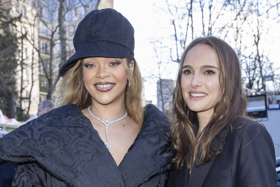 Natalie Portman (r.) reflected on her memorable meetup with Rihanna during Paris Fashion Week.