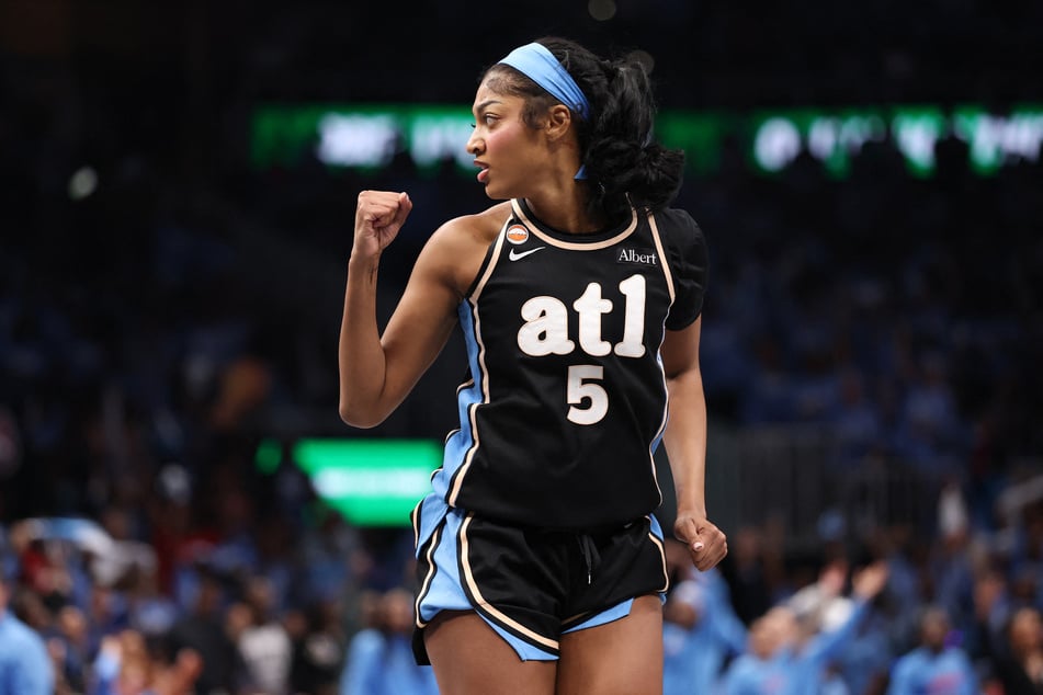 Angel Reese of the Atlanta Dream reacts during the first quarter in game three of the WNBA Finals against the Golden State Valkyries at State Farm Arena on October 21, 2026.