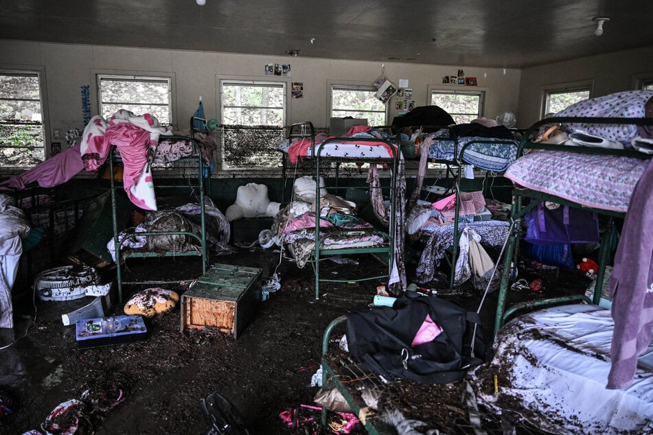 A view inside a cabin at Camp Mystic, the site where at least 20 girls went missing after flash flooding in Hunt, Texas, on Saturday.