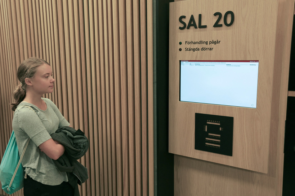Greta Thunberg stands at the Malmö District Court in Sweden on July 24, 2023.