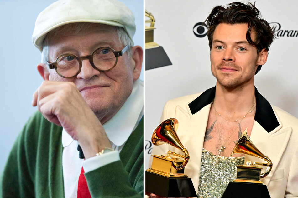 English artist David Hockney (l.) has painted a portrait of Grammy winner Harry Styles