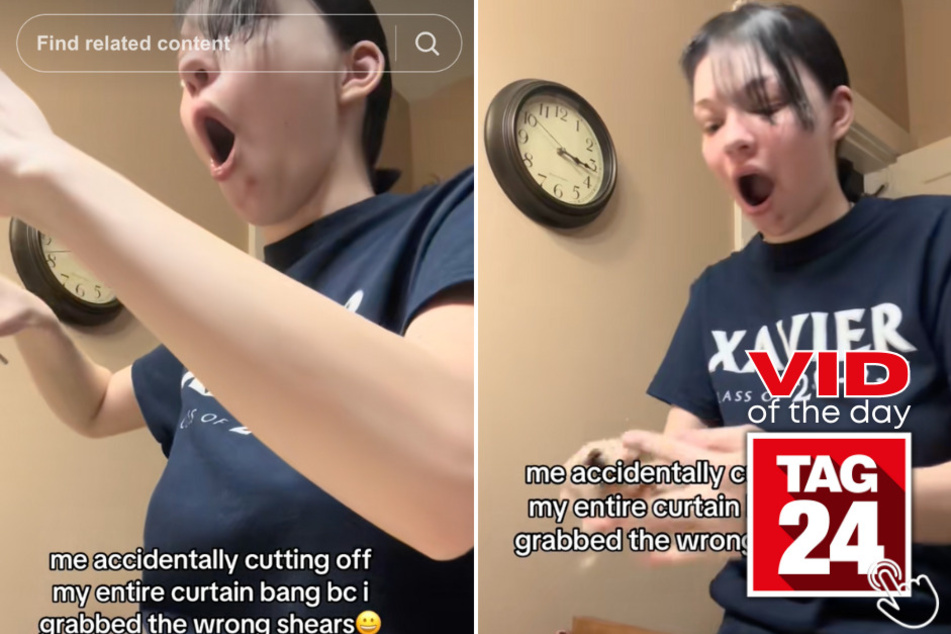 Today's Viral Video of the Day features a girl who accidentally chopped a bit more off than expected when cutting her bangs.