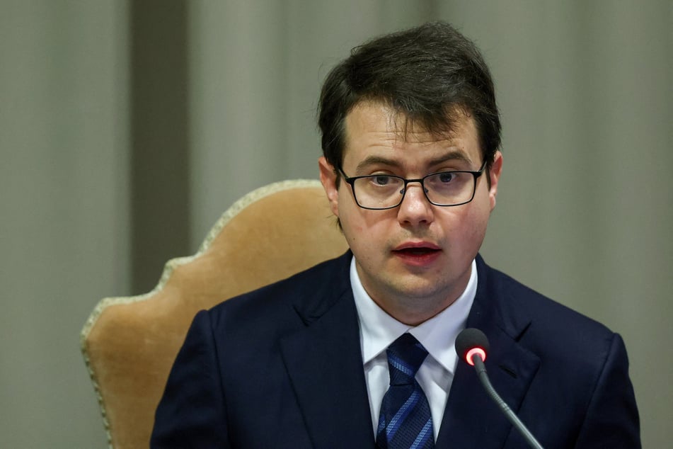 Anthropic co-founder Christopher Olah speaks during the presentation of "Magnifica humanitas" at the Vatican's Aula Nuova del Sinodo on May 25, 2026.