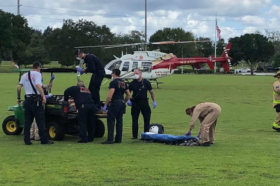 After freeing himself, the man was rescued by passers-by and then taken to hospital by helicopter.
