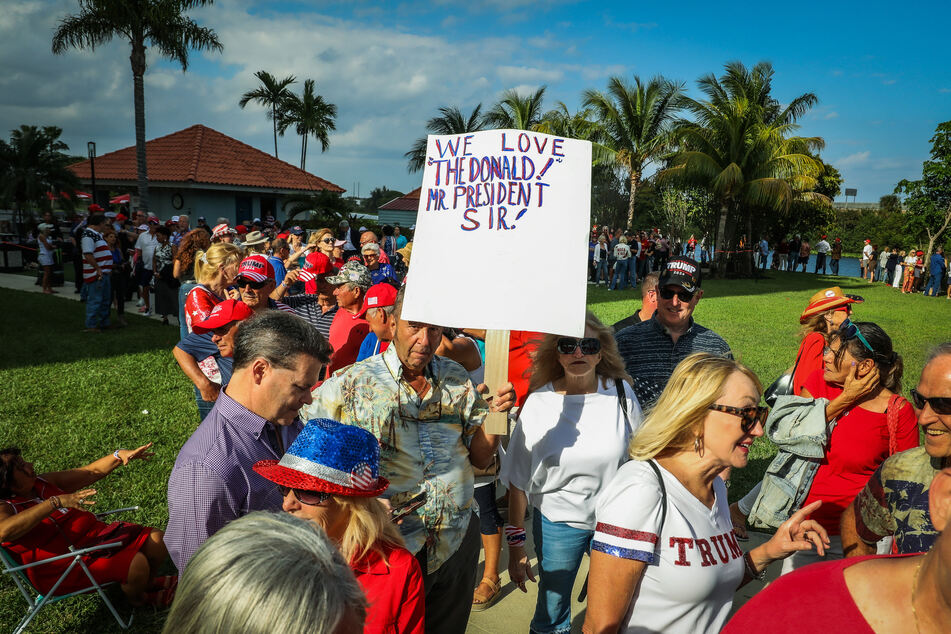 Former president Donald Trump gave a speech on President's Day in West Palm Beach, Florida, to a group of hundreds of supporters.